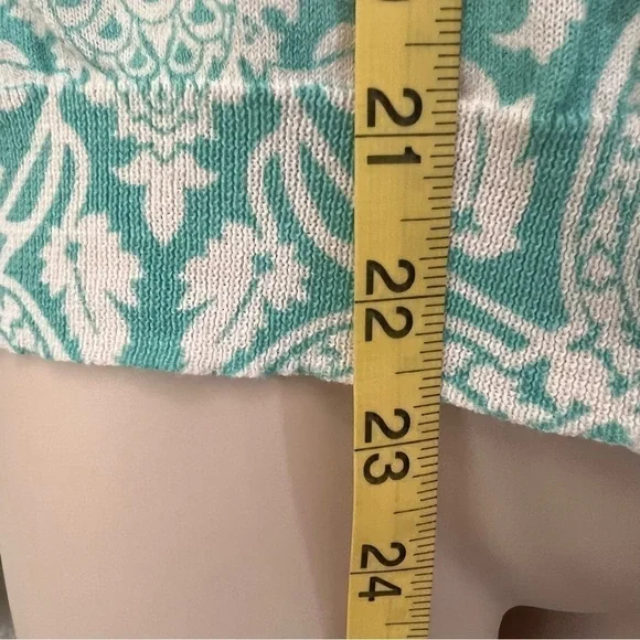 𝅺ann Taylor LOFT teal & white detailed button up sweater, S, floral pineapples. - Picture 4 of 13